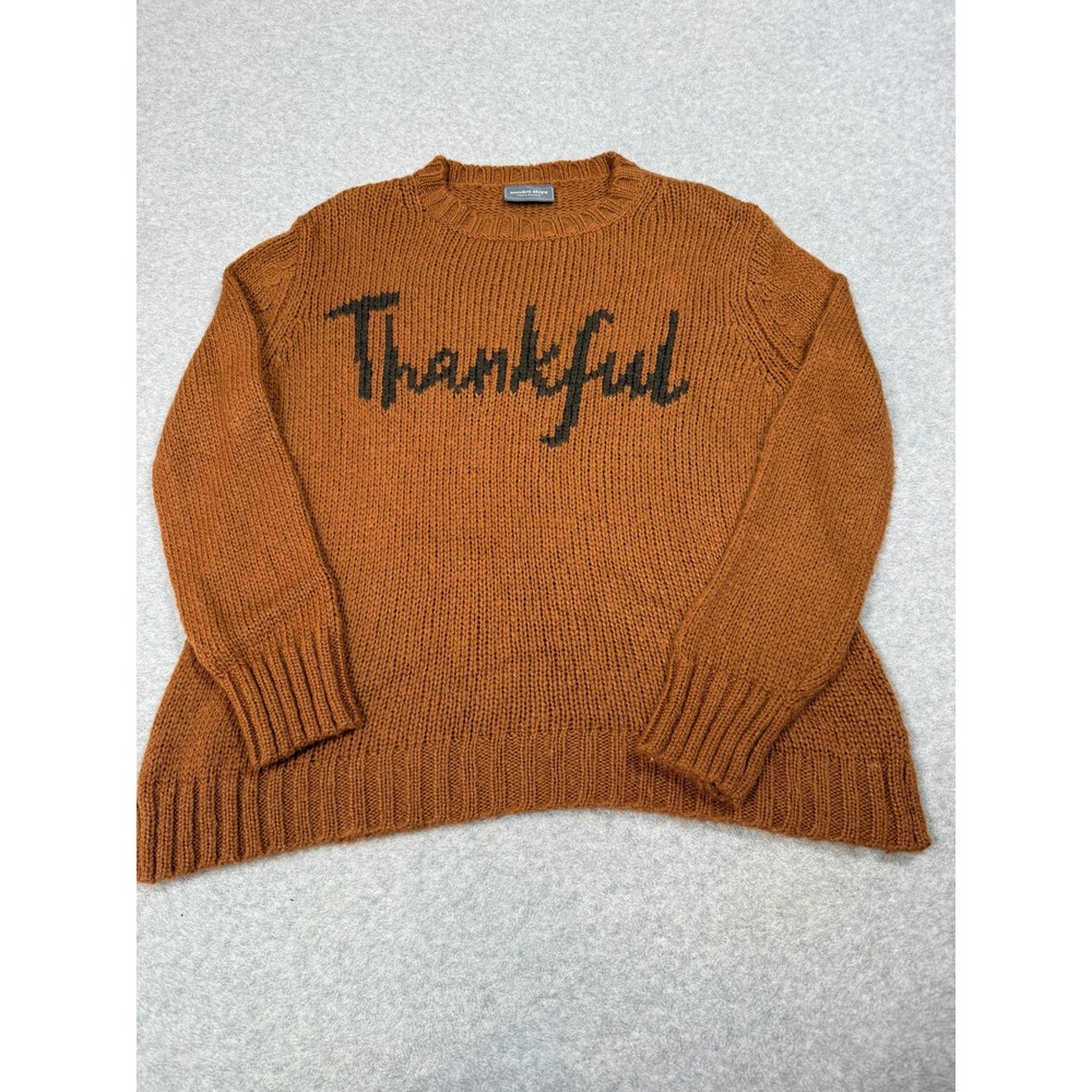Wooden Ships Thankful Knit Sweater Rust Orange Acrylic Mohair Wool Blend XS